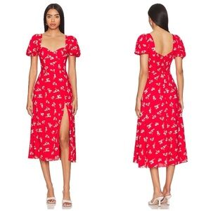 Bardot Gillian Midi Dress in Red Ditsy Floral Size 10